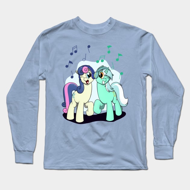 Lyra & Bon Bon with Headphones Long Sleeve T-Shirt by Heartbeat Unicorn